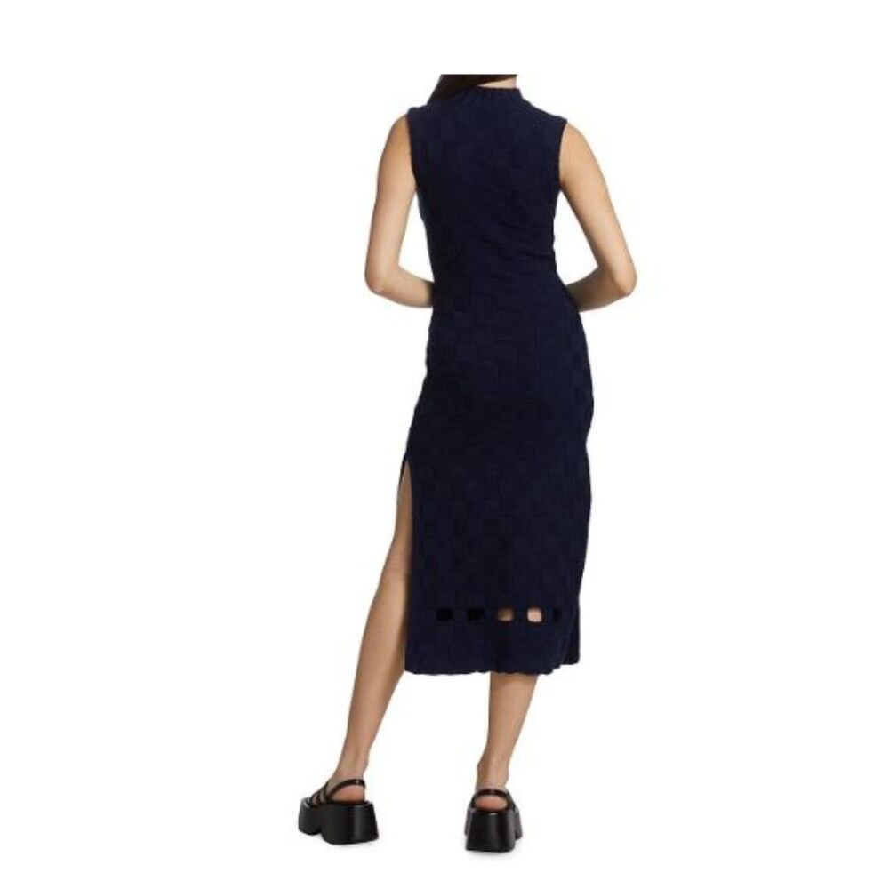 New STAUD Glacier Sweater Dress Navy Sleeveless Mock Neck Sheath Small Wool Blnd
